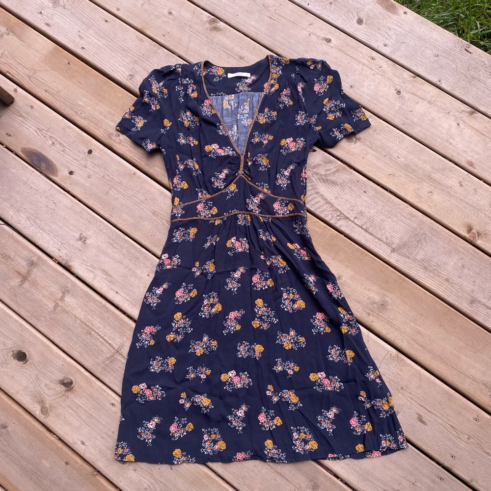 SESSUN Floral Midi Dress in Navy